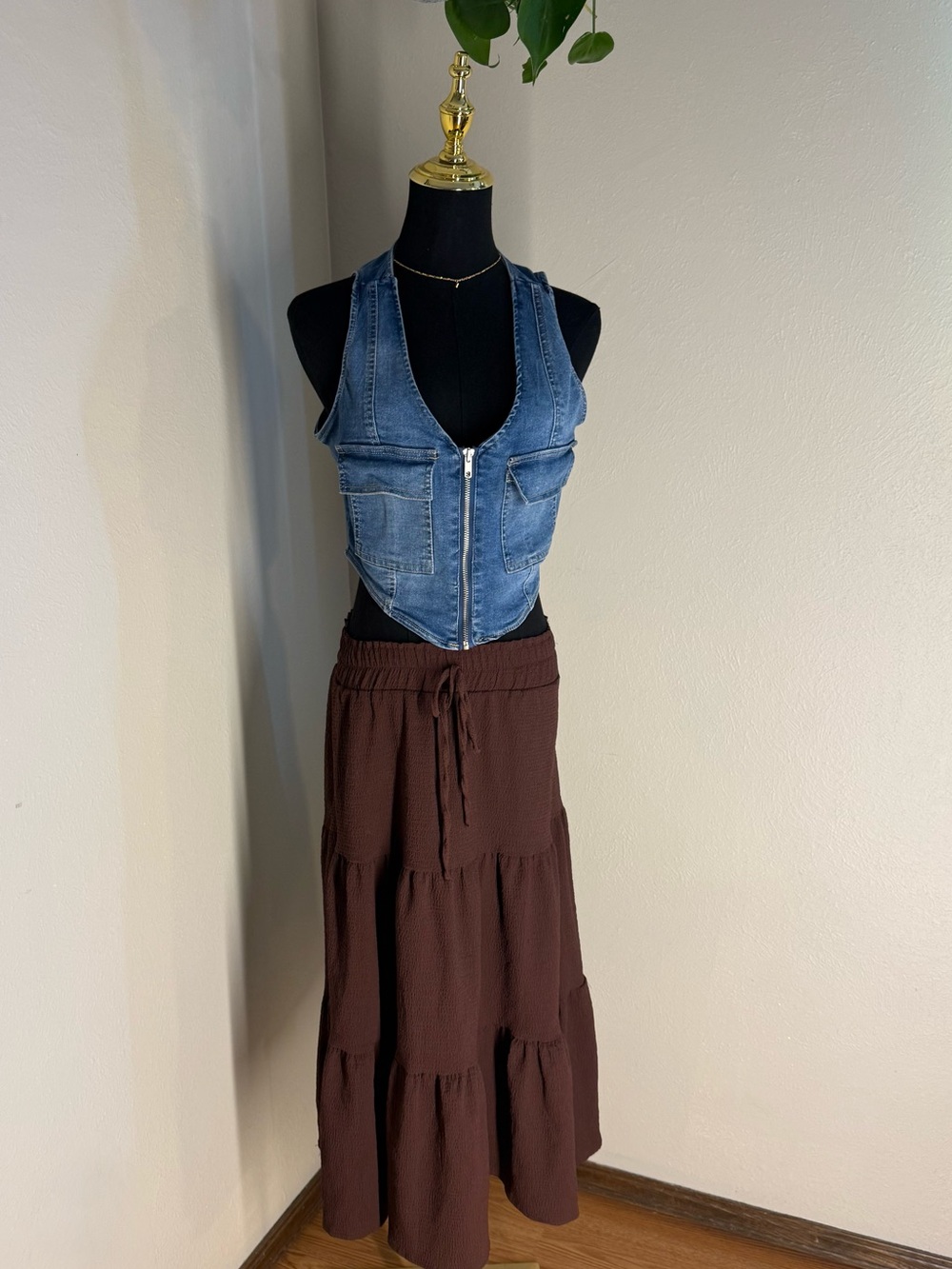 Denim Zip Up Vest Top by Madden NYC